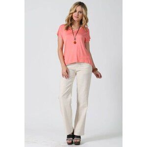 Coral Pink V-Neck T-Shirt Size S By Active USA Rayon/Spandex